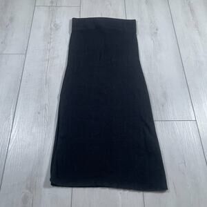 Free People Women's Black Golden Hour Midi Skirt Side Slit Knit Pull-On Size S